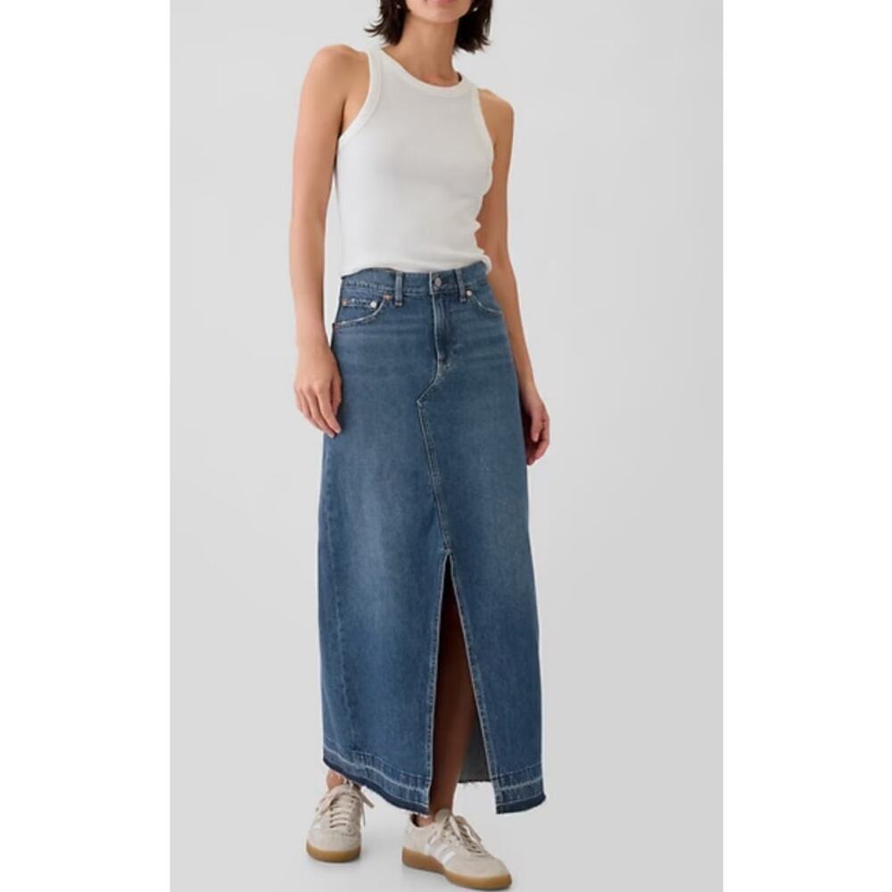 GAP Denim Maxi Skirt High Waist Front Slit Medium Indigo Y2k 90's Minimalist 25